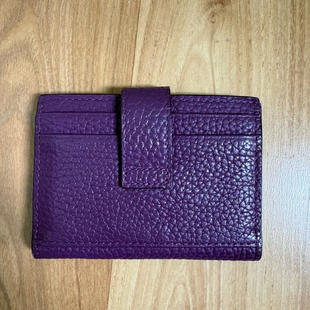 Purple Pebbled Leather Card Holder Wallet - Picture 2 of 3